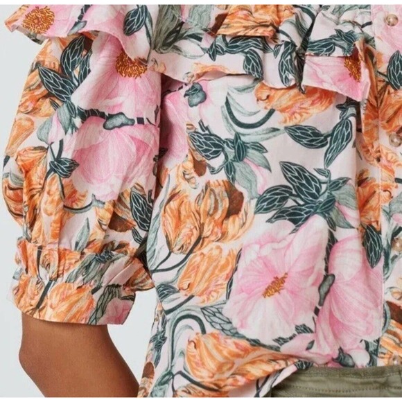 Anthropologie Ruffled Off-The-Shoulder Floral Boho Chic Blouse Women's Size S - Picture 2 of 12